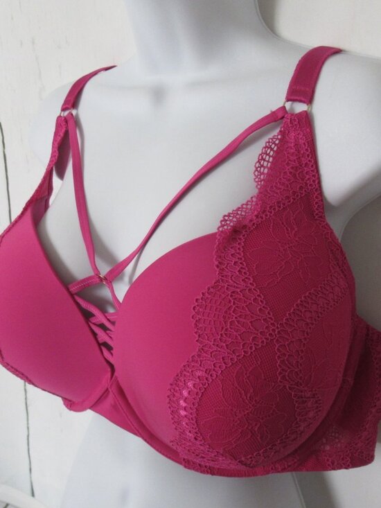 Torrid Curve Bra 46D Pink Push Up Plunge Underwire Plus Size Strappy - Picture 3 of 7